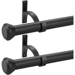 2 Pack Telescoping Curtain Rods, 1Inch Diameter Drapery Rods 28-48Inch Length Adjustable Rod with Brackets Window Treatment-Frosted Black