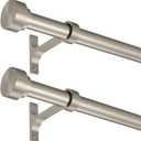 2 Pack Heavy Duty 1 Inch Diameter Single Curtain Rods 36-72 Adjustable Window Curtain Rod with with Cylindrical Cap Finials, Wall Mount and Ceiling Mount, Matte Nickel