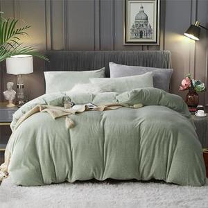YASMENG Fluffy Velvet Duvet Cover Set Sage Green Queen Size Fall Winter Soft Warm Flannel Comforter Cover Light Green 90" x 90" Luxury Cozy Plush Fleece Full Reversible Bedding Duvet Cover Set 1Pcs
