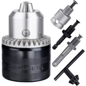 1.5-13mm Keyed Drill Chuck Adapter Kit 1/2"-20UNF with SDS-Plus Shank 1/4" Hex Shank 1/2" Socket Square Female Adapter Fits Rotary Hammer/Impact Wrench/Impact Screwdriver