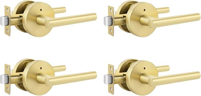 goldenwarm Gold Door Handles Interior, Zinc Alloy Brushed Gold Privacy Door Handles, Heavy Duty Brass Interior Lever Doorhandles for Bedroom Bathroom Modern (4 Pack) goldenwarm Gold Door Handles Interior, Zinc Alloy Brushed Gold Privacy Door Handles, Heavy Duty Brass Interior Lever Doorhandles for Bedroom Bathroom Modern (4 Pack)