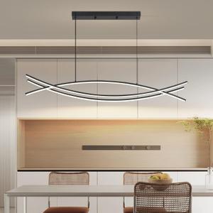 Pendant Light, Linear Pendant Light LED Dimmable Hanging Light Fixture, LED Modern Curved Chandelier, Chandeliers for Dining Room (39IN)