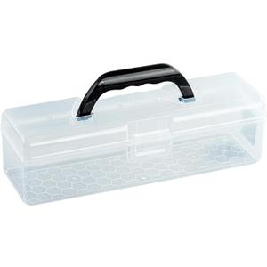 Plastic Storage Container with Lid, Clear Craft Tool Art Supply Sewing Organizer Box with Handle, Small Storage Bin for Paint Brush, Pencils, Crayon, Toys, Ribbons (M 11.8 x 3.54 x 3.46 in)