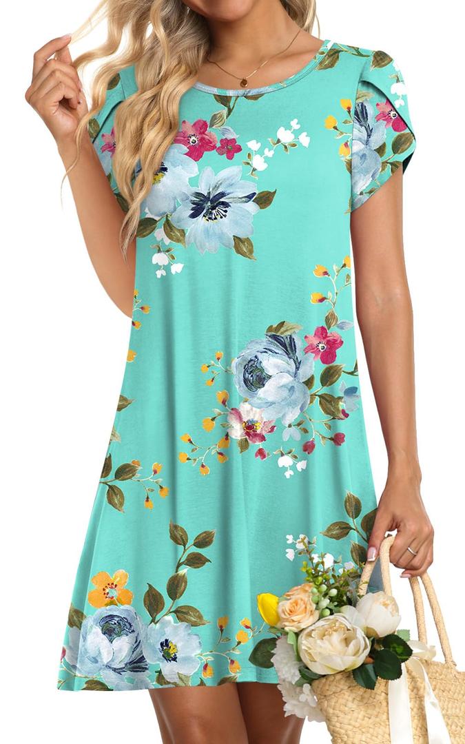 HOTGIFT Woman Swimwear Casual Coverup Swimsuit Short Sleeve Dresses Summer Black Sun Flower Medium (Black, M)