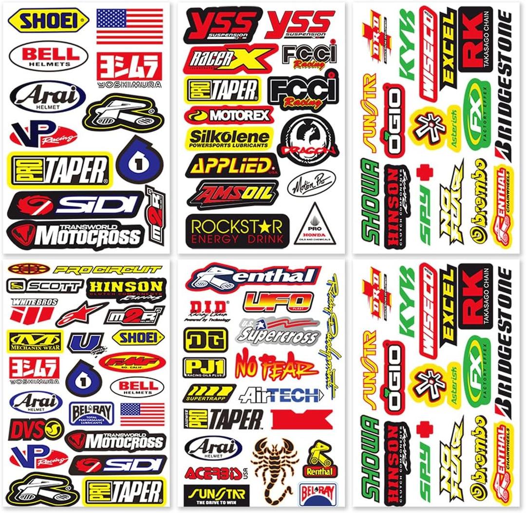 Motocross Dirt Bike Bikes Race Motorcycle motos rc Bicycle Trucks Parts Accessories Sponsor Logo ATV Skateboard Helmet Tool Box Racing Pack 6 Sheets Grafitti Vinyl Decals Stickers Kit D6721