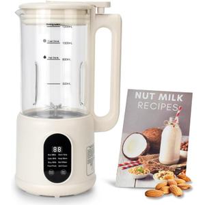 Automatic Nut Milk Maker, 8 in1 40oz Soybean Milk Machine for Homemade Almond, Oat, Soy, Coconut, Plant-Based Milk and Non Dairy Beverages, 12 Hours Timer/Auto-clean/Room Temp/Keep Warm/Boil/Low-Noise (Beige)