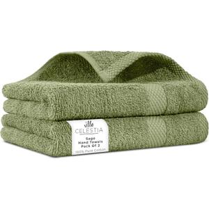 100% Cotton Hand Towel Set of 2, (16 x 28 inches) Sustainable, Soft, Highly Absorbent, Quick Drying, Combed Cotton Hand Towels Pack of 2 Ideal for Hotels, Spa, Bathroom, Dorm, Sage