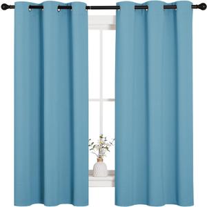 NICETOWN Window Treatment Thermal Insulated Solid Grommet Room Darkening Curtains/Drapes for Bedroom (Set of 2 Panels, 42 by 63 inches Long, Teal Blue=Light Blue)