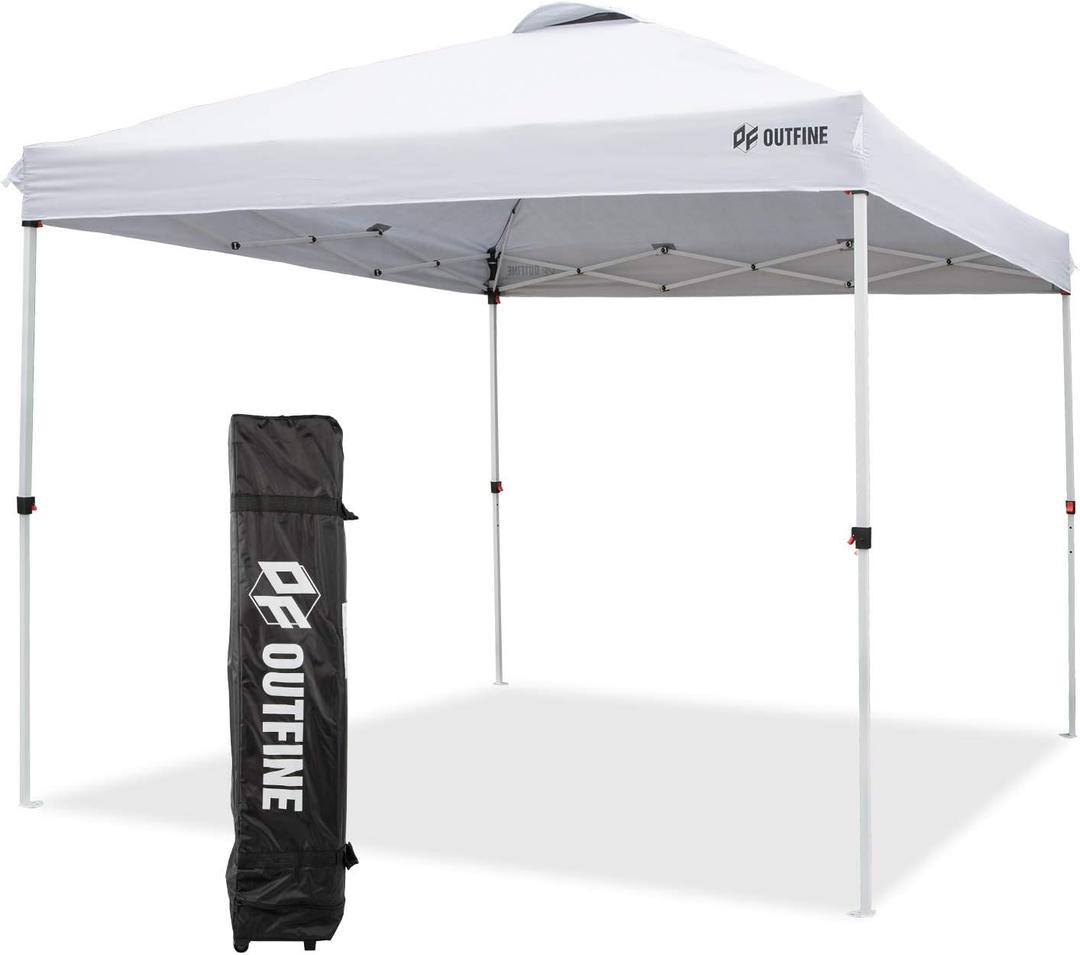 OUTFINE Pop-up Canopy 10x10 Patio Tent Instant Gazebo with Wheeled Bag, Sandbags x4, Tent Stakes x8 (Light White, 10 * 10FT)