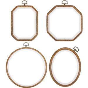 PATIKIL 4 Pieces Embroidery Hoops Set Imitated Wood Frame Circle Oval Rectangular Octagonal Cross Stitch Hoop Ring for Embroidery Art Craft Handy Sewing Decor