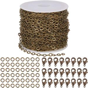 SUNNYCLUE DIY 33 Feet Antique Bronze Curb Cable Chain Link Necklace Small Width 3mm 30 Brass Lobster Claw Clasps, 100 Brass Jump Rings Antique Bronze Jewelry Chain for Jewelry Bracelet Necklace Making