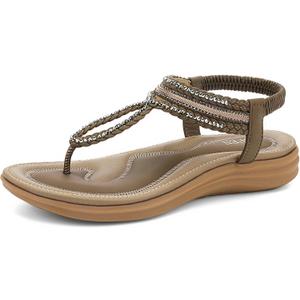 UBFEN Womens Bohemian Flat Sandals With Back Strap Summer Beach Comfortable Bling (6)