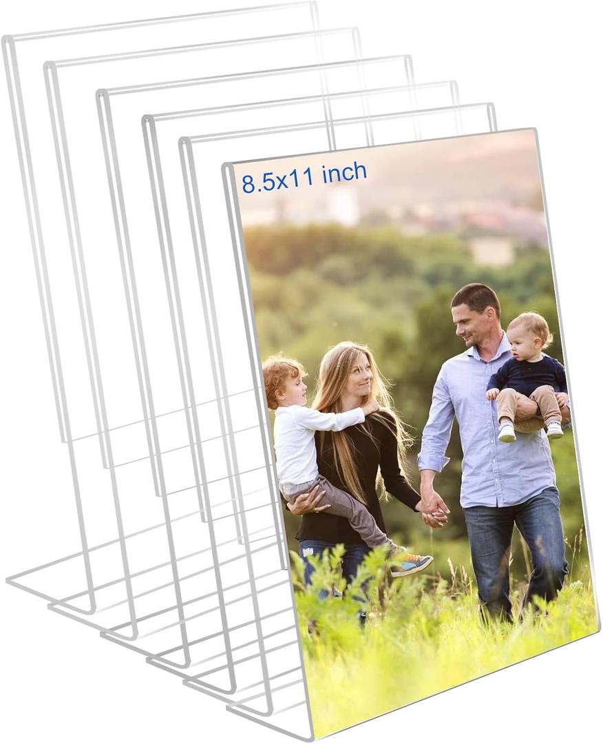 8.5x11 Acrylic Picture Frames, Set Of 6 Clear Acrylic Frameless Transparent Frame Gift for Desktop Display, Vertical Standing Picture or Display Sign Holder with Inserts for Home Office