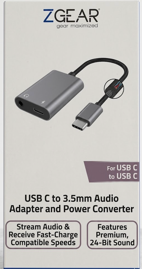 z gear USB c to 3.5mm audio adapter and power converter