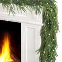 JOJOLEE 2Pcs 9FT Artificial Norfolk Pine Garlands, Pre-Lit Christmas Garland with 50 Timer Lights 8 Modes, Battery Powered Evergreen Garland, Natural Hanging Greenery for Fireplace Mantle Stair Decor