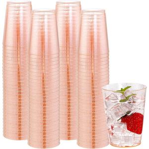 DaYammi 100 Pack 10oz Pink Plastic Cups Thanksgiving Premium Disposable Glitter Plastic Cup for Martini and Cocktail, Hard Pink Disposable Cups Perfect for Fancy Wedding Party cups