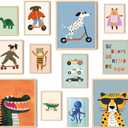 Aroutde 12Pcs Baby Nursery Room Decor, Cartoon Animal Playroom Canvas Wall Art Kids Transport Inspirational Quotes Posters Colorful Printing for Boys and Girls Room DecorUnframed