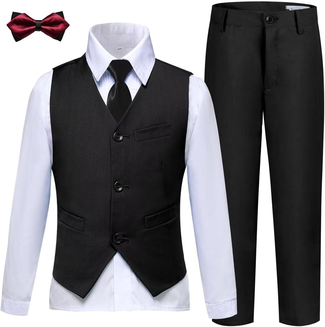 Boys Suits Slim Fit Toddler Tuxedo Suit Set for Teen Boys Communion Dress Clothes Kids Wedding Ring Bearer Outfit (12 Years, Black)