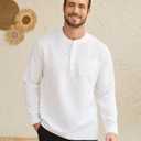 Snullo Mens Henley Shirts Button Down Long Sleeve Dress Shirt Business Work Office Shirt Summer Beach Cocktail T-Shirts with Pocket White (L)
