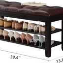 Shoe Storage Bench with Cushion, Entry Bench with Storage Solid Wood Shoe Bench Ideal for Entryway Living Room and Corridor (Black, 39.4'')