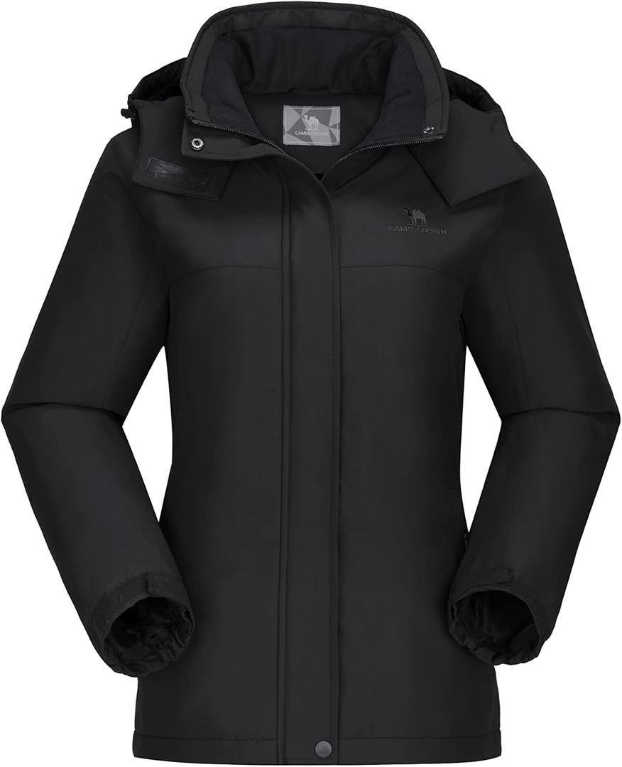 CAMEL CROWN Women's Ski Jacket Winter Snow Coat Warm Fleece Mountain Waterproof Female Jacket Snowboarding jackets (3X-Large, Black)