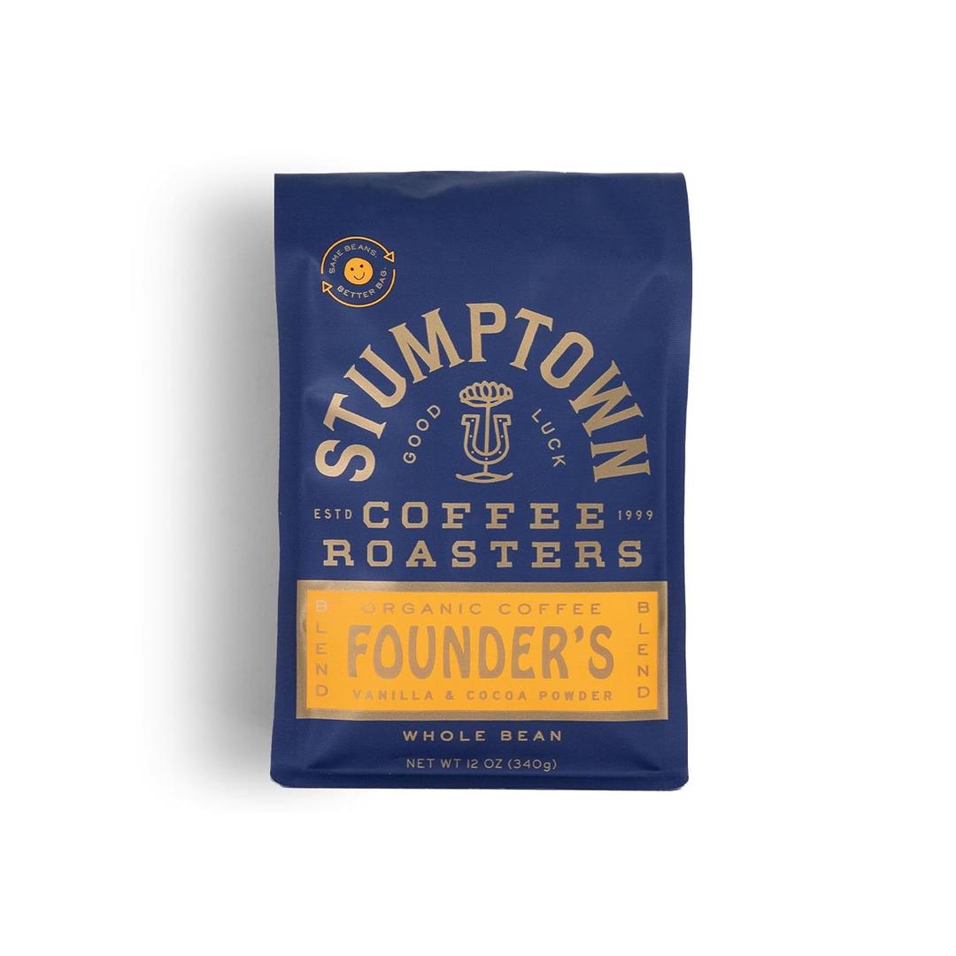 Stumptown Coffee Roasters, Founder's Blend, 100% Arabica Coffee - Organic Whole Bean Coffee, 100% Arabica Coffee - 12 Ounce Bag, Flavor Notes of Vanilla and Cocoa Powder (EXP 07/23/26)