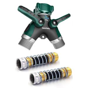 Garden Hose Splitter, Hose y Splitter, 2 Way Hose Splitter, Faucet Splitter for Garden Hose, Hose Bib, Hose Splitter 2 Way Heavy Duty - All Metal Two Kink Free Hose Savers