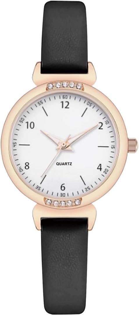 NUOVO Women's Watch - Black & White Diamond Watch with Arabic Numerals, Waterproof & Casual Style, Leather Strap