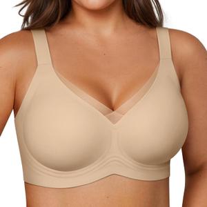 Vertvie Wireless Bras Women Seamless Jelly Supportive Mesh Crossover Bra No Underwire Push Up Full Coverage T-Shirt Bralette Large
