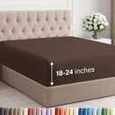 Extra Deep Queen Fitted Sheet - Hotel Luxury Single Fitted Sheet Only - Easily Fits 18 inch to 24 inch Mattress - Ultra Soft, Wrinkle Free w/Extra Deep Pockets - Easy-Care, Breathable & Comfy - Brown