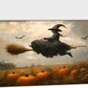 ANRUOXI Witch Halloween Pictures Wall Decor, Framed Witch Halloween Canvas Wall Art Poster Prints Painting Artwork for Living Room Hallway Mantel Bedroom Bathroom Ready To Hang 12x24''