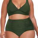 Sovoyontee Women's 2 Piece Plus Size High Waisted Swimsuit Bathing Suit (X-Large Plus, Army Green)