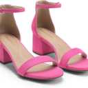 DREAM PAIRS Womens Low-Chunk Low Heel Pump Sandal, Size 8, Fuchsia/ Suede, LOW-CHUNK