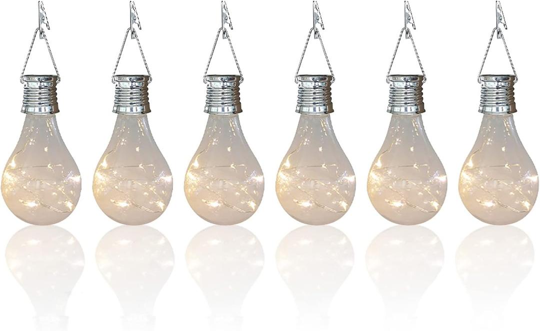 pearlstar Solar Light Bulbs Outdoor Waterproof Garden Camping Hanging LED Light Lamp Bulb Globe Hanging Lights for Home Yard Christmas Party Holiday Decorations (6 Pack-Clear Bulbs)