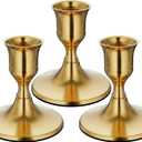 Brass Gold Taper Candle Holders Set of 3, Vintage Metal Candlestick Holders for Dinner Room Table Centerpiece or Mantel Wedding Party Decor