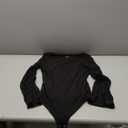 REORIA Women's Trendy Sexy Boat Neck Bell Sleeve Sheer Mesh Going Out Bodysuit Tops (Medium, Black)