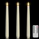 Homemory 3 Pcs Waxy Flameless Taper Candles with Remote, Flickering Battery Operated Classic Tall Candles for Home, Wedding, Party, Ivory, 9.6 inches
