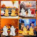 Ghost Walking Dog Statue Decor with LED, Halloween Spooky Ghost Dog Resin Figurine,Cute Light-Up Finger Ghost Decorations for Party, Home, Bedroom, Shelf, Table Centerpiece (Boy)