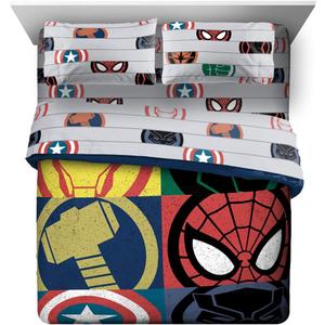Jay Franco Marvel Avengers Emblems 7 Piece Queen Bed Set - Includes Comforter & Sheet Set Bedding - Super Soft Fade Resistant Microfiber (Official Marvel Product)