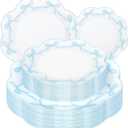 LIYH 60 Pcs Blue Bow Plastic Plates for Party - Blue Bow Knot Scalloped Plastic Plate Disposable Plates Set for Wedding Bridal Shower - 10.25" Dinner & 7.5" Dessert Plate