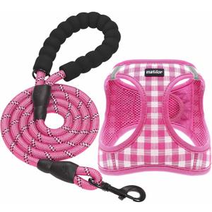 Dog Harness Step-in Breathable Puppy Cat Dog Vest Harnesses for Small Medium Dogs Pink Checkered (M (Chest 13.5''-16.5'', Weight 10-15 lb))