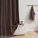 BTTN Extra Long Shower Curtain, 72x96 Inch Boho Rustic Striped Fabric Shower Curtain Set with Tassel, Water Repellent, Tall Bohemian Shabby Chic Farmhouse Shower Curtain for Bathroom with Hooks, Brown