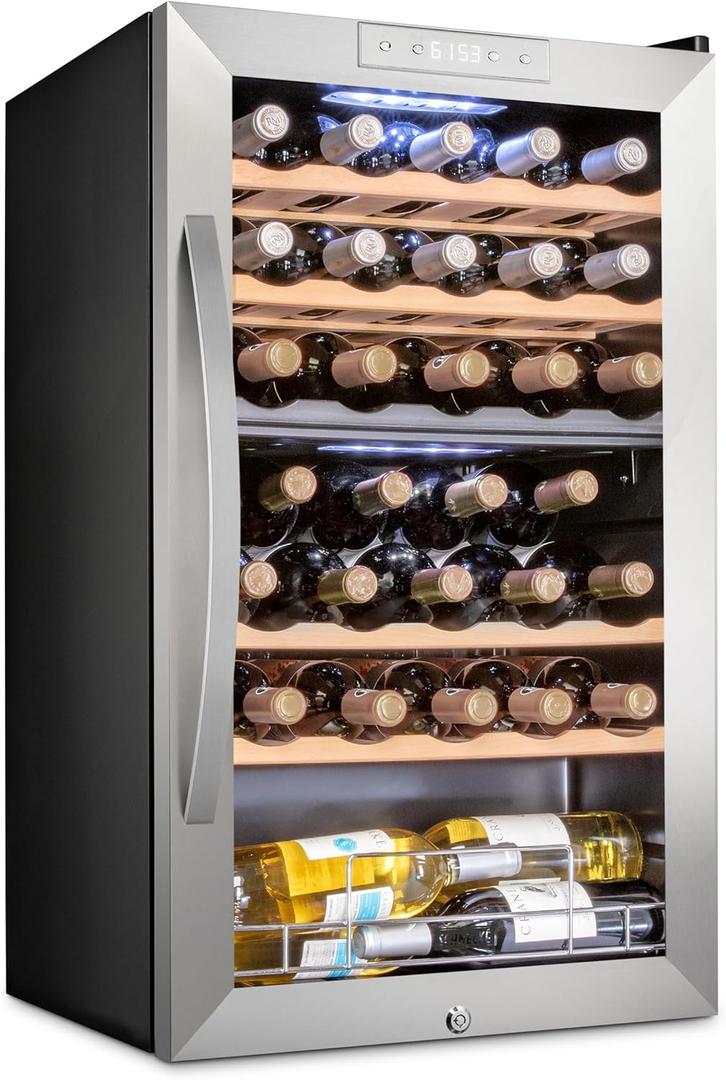 SCHMCK 33 Bottle Dual Zone Wine Cooler Refrigerator w/Lock - Large Freestanding Wine Cellar For Red, White, Champagne & Sparkling Wine - 41f-64f Digital Temperature Control Fridge Stainless Steel