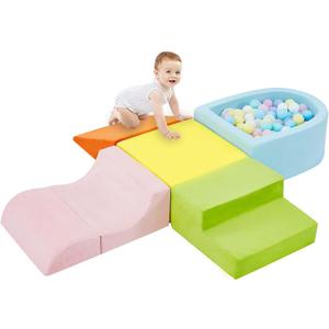 5-Piece Climbing Toys for Toddlers, Toddler Climbing Toys Indoor with Foam Ball Pit (Balls not Included), Soft Foam Climbing Blocks Set Indoor Play Gym for Crawling and Sliding (Orange/Yellow)