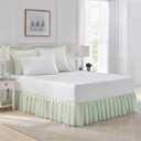Laura Ashley Home - Cotton Ruffled Bedskirt, Lightweight & Classic Style (Ticking Stripe Green, Queen)