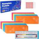 Nameplate Pocket, Name Tag Pockets for Desks, 13.8" x 4.7" Non-Woven Fabric Adhesive Clear Nametag Sleeves Covers for Student Desks, Classroom Suppliers (25 PCS) Pack of 4