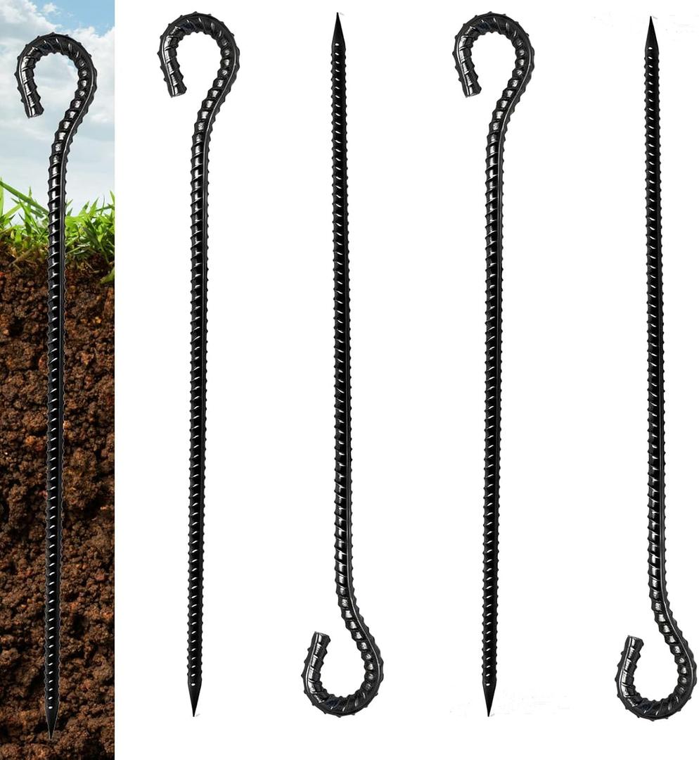 4 Pack Rebar Stakes - 5/8 Diameter Heavy Duty Metal Stakes with Chisel Point Ends, Ground Stakes for Yard and Camping, Tree Stakes Supports
