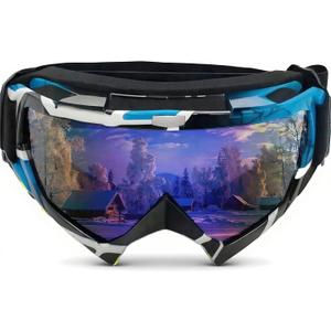 2 x Skiing Motocross Goggles,Racing Riding Goggles ATV Dirt Bike,Ventilation Anti-Fog UV Impact Resistant for Adult (09-6 Series, Blue White Black Frame and Blue Lens)