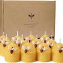DEYBBY Natural Beeswax Candles Bulk Set of 12, Small Bee Votive Candles with Little Bee Decorations as Gift (Yellow)
