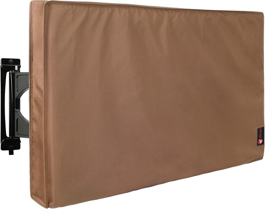 iBirdie Outdoor TV Cover 52 to 55 inch Weatherproof, Cover Size 52''L x 31''H, Waterproof for Outside Flat Screen 52 to 55 inch TV, Brown, 600D Thick Fabric Screen Protector with Bottom